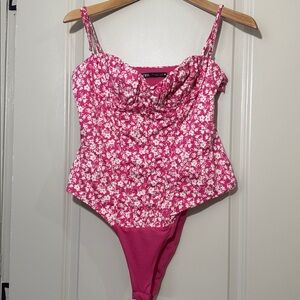 Zara Pink Floral Corset Bodysuit Size Large